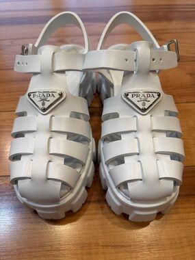 Prada Women Rubber Monolith Sandals with Logo Plaque